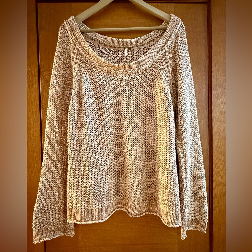 Free People Light Pink and White Knit Sweater